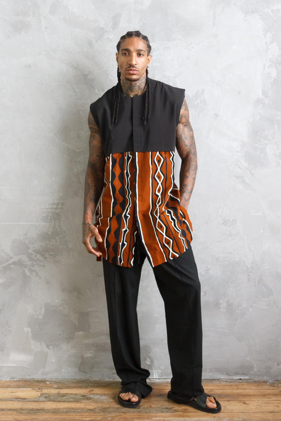 Kasali Men's African Mud Print Sleeveless Shirt