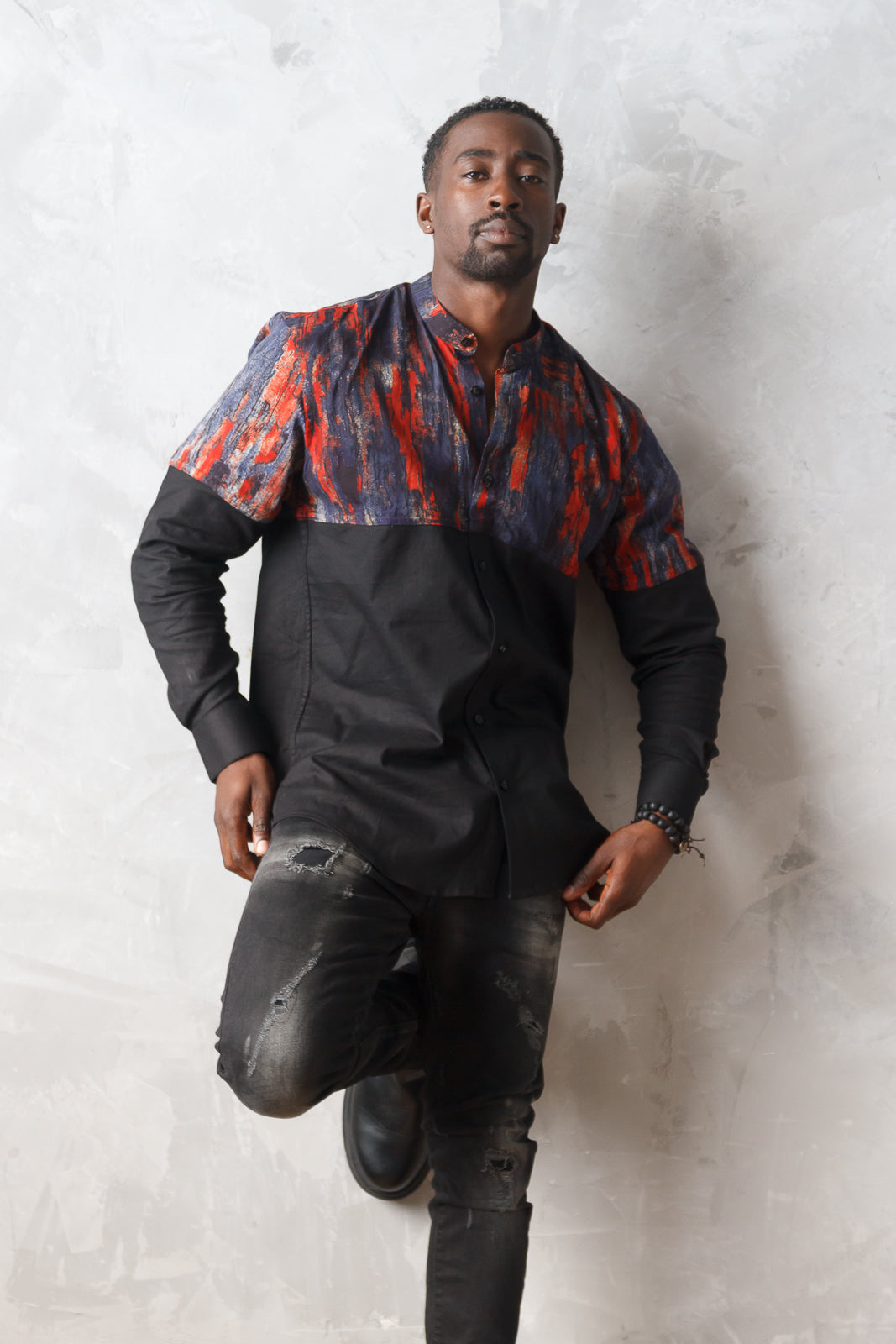 OBASEKI MEN'S BLACK AFRICAN PRINT SHIRT