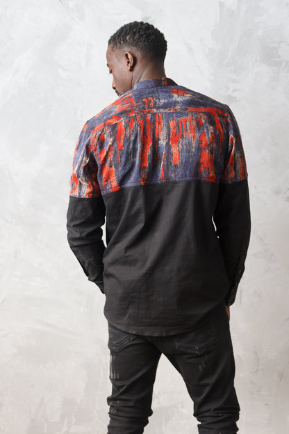 OBASEKI MEN'S BLACK AFRICAN PRINT SHIRT