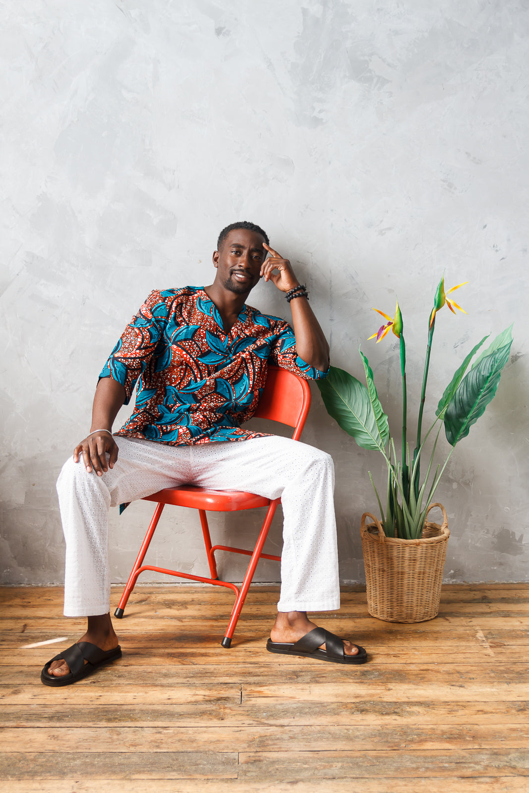 FANKA MEN'S TEAL V-NECK AFRICAN KAFTAN