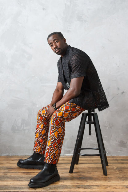 SARAUTA MEN'S AFRICAN MUD PRINT SLIM FIT PANTS