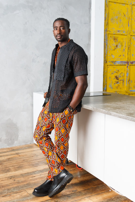 SARAUTA MEN'S AFRICAN MUD PRINT SLIM FIT PANTS