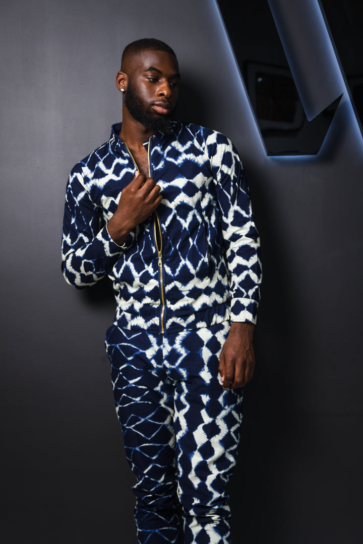 ADIRE Indigo Dye Bomber Jacket | Men's African Print Jacket