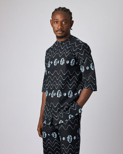 WURADI Men's African Print Shirt & Pant (Cowrie blue)