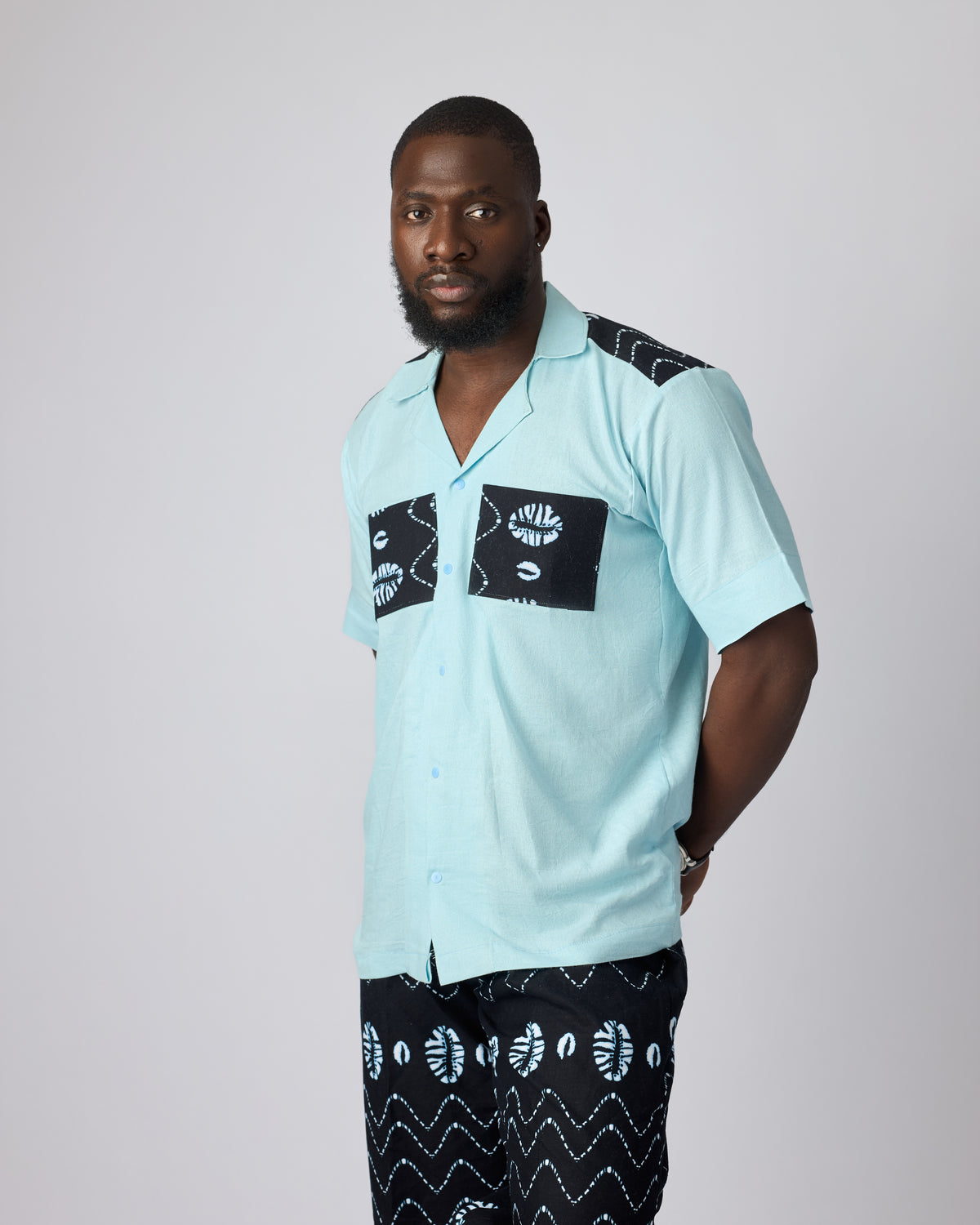 WURADI Men's African Print Set (Cowrie blue)