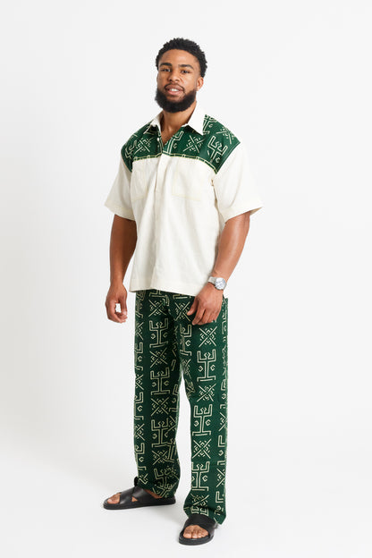 Nsibidi Men's African print Set (Ivory & Forest Green)
